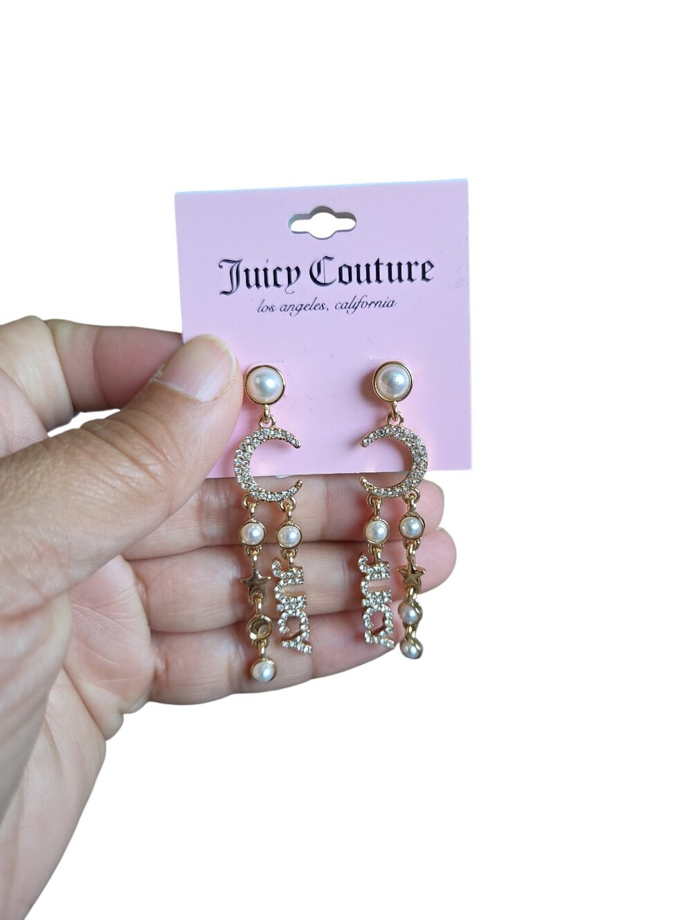 Juicy Couture Gold-Tone Crystal Crescent & Pearl Dangle Earrings